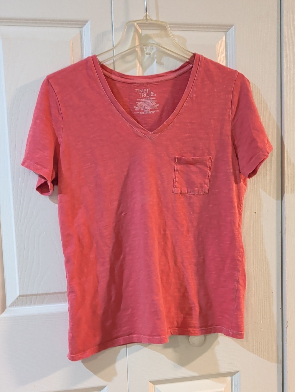 Time and Tru Coral Punch V-Neck Tee